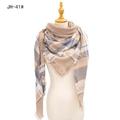 Classic plaid shawl scarf in light brown beige and grey tones with fringe edges - Khaki (FJ-41#)
