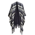 Women's plaid shawl poncho with black and white grid patterns and fringe tassels - 150cm / 03# Black & Beige