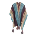 Ethnic knit poncho with colorful zigzag patterns and fringe tassels in blue and red - Zigzag Tassel Style / 1# Blue / 135cm
