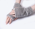 Thick light grey plush fingerless flannel gloves for winter warmth and flexibility - One Size / Gray