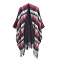 Women's plaid poncho with red, black, and white checkered pattern and fringe tassels - 150cm / Black Red