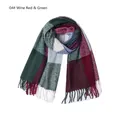 Sciarpa a quadri invernale con nappe in rosso vino e verde scuro a blocchi - Verde Rosso Vino (04#)