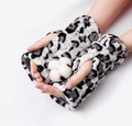 Plush leopard print fingerless gloves for women made of thick faux fur for winter warmth - One Size / Black White Snow Leopard
