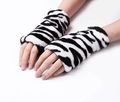 Thick zebra print faux fur fingerless gloves with soft flannel for winter warmth - One Size / Black White Zebra