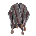 Ethnic knit poncho with colorful wave patterns and fringe tassels for women - Zigzag Tassel Style / Coffee / 135cm