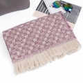 Sciarpa a quadri viola intenso e beige con frange per le stagioni autunno e inverno - Viola Taro