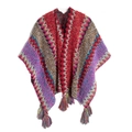 Ethnic knit shawl with bohemian zigzag stripes and vibrant fringe detail in red and blue - Zigzag Tassel Style / Red / 135cm