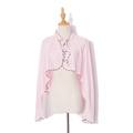Pink chiffon sun protection shrug with ruffled edges and black and white trim details - One Size / Pink
