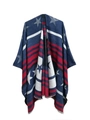 Knit shawl with American star pattern and frayed edges in red white and blue design - Star Navy Blue