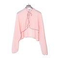 Pink chiffon sun protection shawl featuring black and white trim and delicate bow tie - One Size / Peach Pink