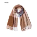 Winter-Karoschal mit Fransen in Khaki und Kaffeebraun für Damen, warm und weich - Khaki (07#)