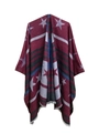 Dark red knitted shawl with large grey stars and tassel fringe for autumn and winter - Star Wine Red
