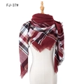 Women's burgundy classic plaid scarf with fringe tassels on a dress form mannequin - Wine Red White (FJ-37#)