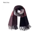 Damen-Karoschal mit Fransen in Schwarz, Grau und Burgunderrot im Color-Block-Design - Schwarz-Grau (09#)