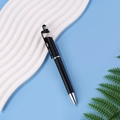 Multifunctional black matte stylus pen with mobile phone stand and silver accents - Black