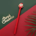 Penna gel di Natale rossa con simpatico cane cartone animato che indossa cappello da Babbo Natale - Fusto Rosso Cane con Cappello di Natale