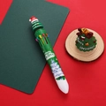 Bolígrafo navideño de 10 colores con cuerpo verde y adorno de árbol de Navidad - Árbol de Navidad