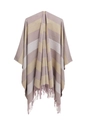 Scialle da donna con strisce beige, grigio-viola e grigio chiaro con orlo sfrangiato - 150x130cm / Cachi a Righe