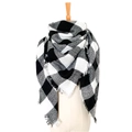 Classic black and white buffalo plaid scarf with fringes on a mannequin - 140*140cm / Black and White