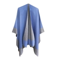 Blue and grey two-tone open front knit poncho cloak for women with seamless drape - 150x130cm / SH1-02# Blue