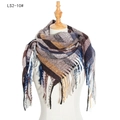 Navy blue and ginger striped plaid scarf with long tassels for men in autumn and winter - Brown