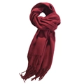 Thick burgundy cashmere-style scarf with classic fringe detail and soft knitted texture - 200x65cm / Solid Wine Red