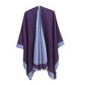 Double-sided dark purple and light blue knit shawl cape with fringed hem and open front - 150x130cm / SH1-04# Purple