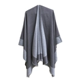 Women's split cape shawl in charcoal and light grey color block with tassel hem - 150x130cm / SH1-05# Gray