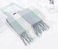 Plaid cashmere-like scarf with mint green and grey squares and tassel details - 200x65cm / Green Plaid