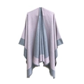 Soft reversible light purple and grey knitted poncho cape with elegant frayed edges - 150x130cm / SH1-06# Pink
