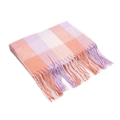 Plaid tassel scarf in pink, orange and purple colorblock checked pattern - 200x60cm / 05# Pink Plaid