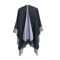 Two-tone dark and light gray split knit shawl cape with fringed hem detail - 150x130cm / SH1-07# Black