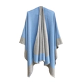 Women's dual-tone knitted poncho shawl in light blue and dark grey color combination - 150x130cm / SH1-08# Sky Blue