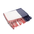 British style checkered scarf in navy blue and white with orange stripes and fringe - 200x60cm / Large Red Plaid (01#)