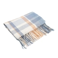 British style oversized checkered scarf with fringes in light blue, orange and cream colors - 200x60cm / Blue Beige Plaid (10#)