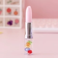 Bolígrafo de gel con forma de lápiz labial rosa y cuentas de colores en base transparente - Rosa