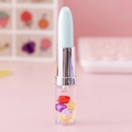 Bolígrafo de gel con forma de labial con tapa azul y cuentas de colores base - Verde