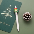Weißer Weihnachts-Gelschreiber mit festlichem grün-rotem Kranz-Clip aus weichem Gummi - Weihnachtskranz / Weiß
