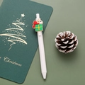 White Christmas gel pen with a cute 3D bunny and green gift box topper on top - Bunny Gift / White