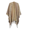 Fashionable leopard print poncho shawl with tassels in brown and khaki tones - SH14-2 Khaki Leopard