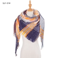 Colorful plaid triangle scarf with orange and purple checks and fringe trim - British Plaid Patchwork (Gray/Purple/Yellow) / Gray (SJ1-01#)