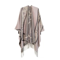 Elegant pink and grey leopard print reversible shawl with tassel fringe for women - SH14-3 Pink Leopard