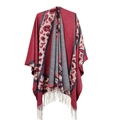 Fashion leopard print shawl with tassels in wine red and grey knit fabric - SH14-4 Red Leopard