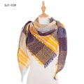 Plaid tassel triangle shawl with yellow, orange, and purple checked pattern scarf - British Plaid Patchwork (Yellow/Orange/Blue-Purple) / Yellow (SJ1-03#)
