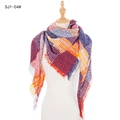 Plaid shawl scarf in purple, orange, and yellow knit with casual fringe details - Red (SJ1-04#)