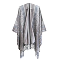 Grey and purple geometric jacquard shawl with ethnic patterns and tassels for women - 150x130cm / Ethnic Khaki (SH7-04)