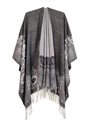 Bohemian gray and white leopard jacquard shawl with geometric patterns and fringe - SH15-1 Black Jacquard