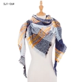 Colorful plaid triangle scarf with orange and blue knit patterns and fringe - Navy Blue (SJ1-06#)
