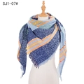 Blue and orange plaid triangle scarf for women with tassels and thick fuzzy yarn texture - Blue (SJ1-07#)