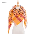 Plaid knitted scarf wrap in vibrant orange and yellow with fringed edges for women - Yellow